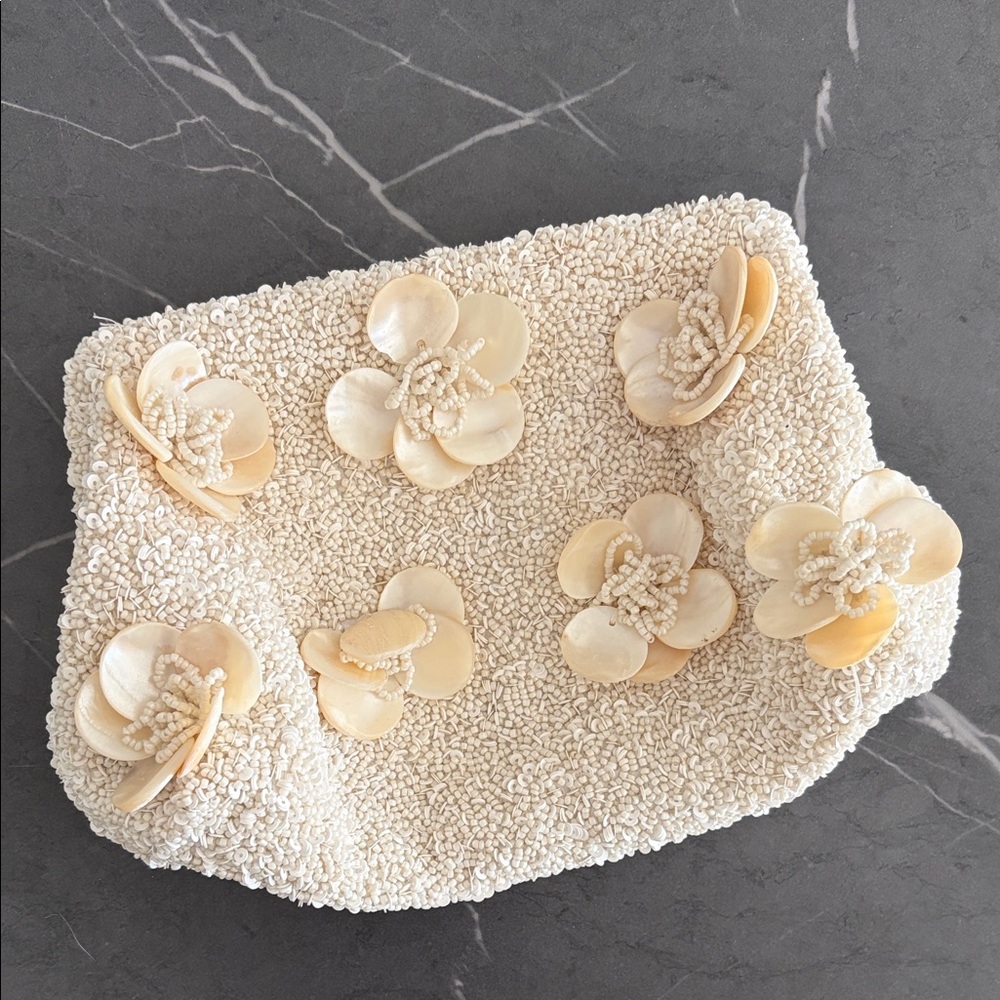 Zara Cream Floral Embellished Clutch